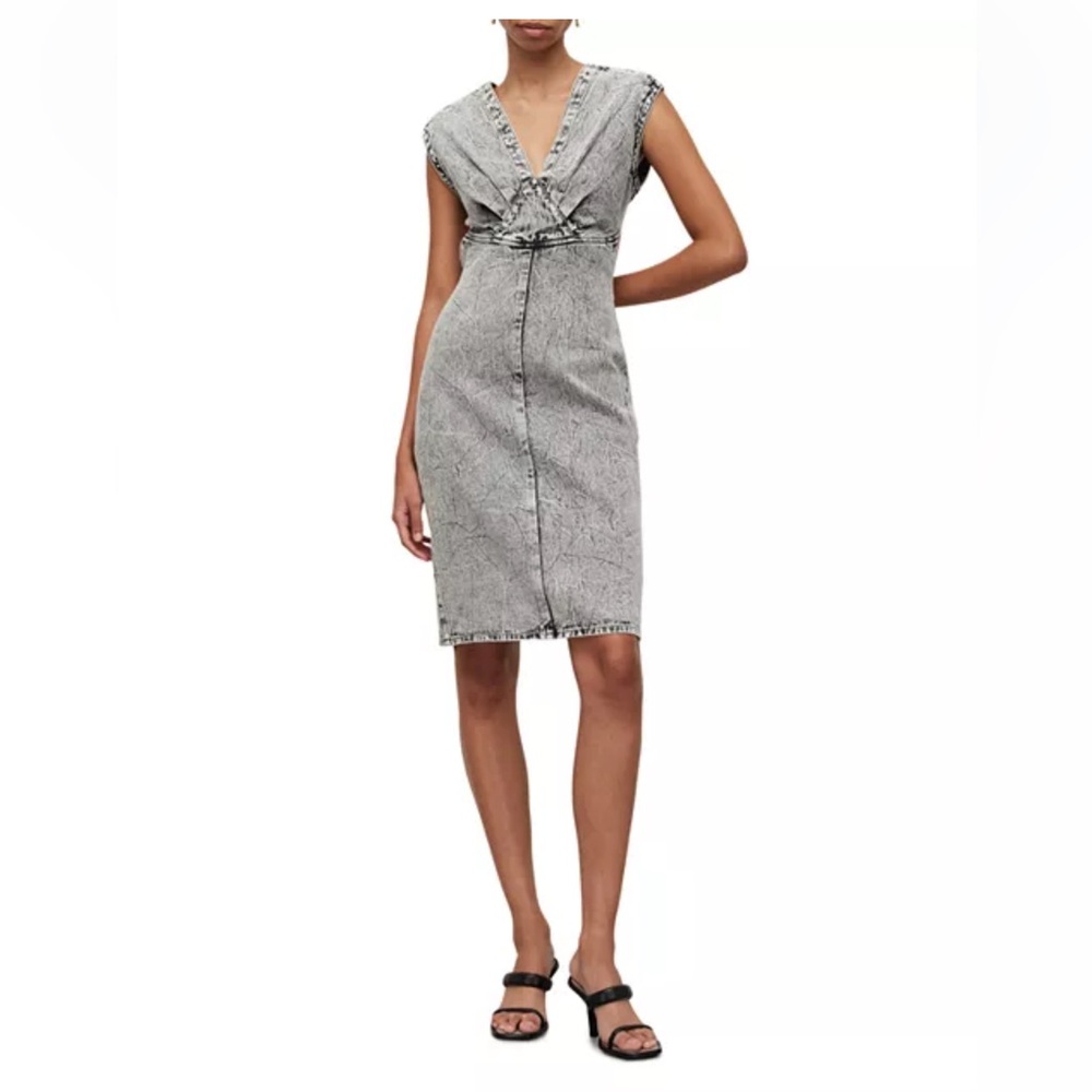 ALL SAINTS Sylana Cotton Denim Dress washed grey sz 4 NWT